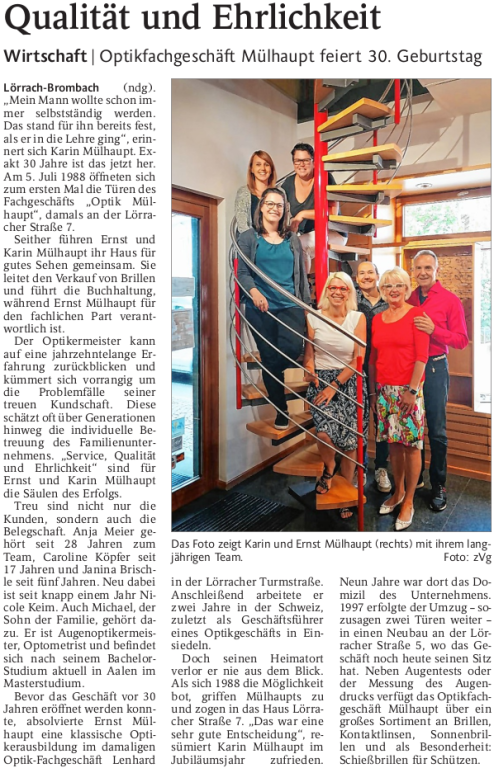 30 Jahre Optik Mülhaupt 30 Jahre Optik Mülhaupt